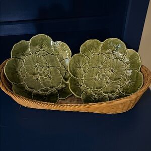 Portugal 🇵🇹 Vintage Majolica Geranium Green Leaf Salad/Dessert Plates (2)